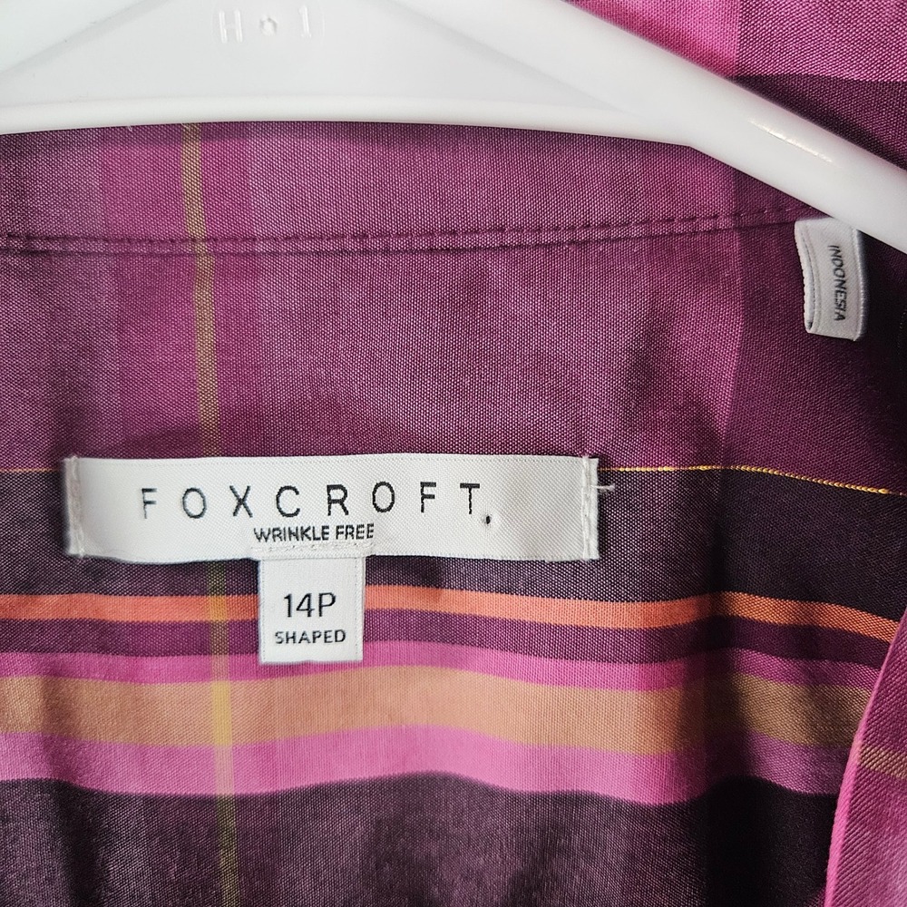 Foxcroft Petite 14P Purple Pink Plaid Wrinkle Free Button Up Shirt Metallic Gold - Picture 4 of 9